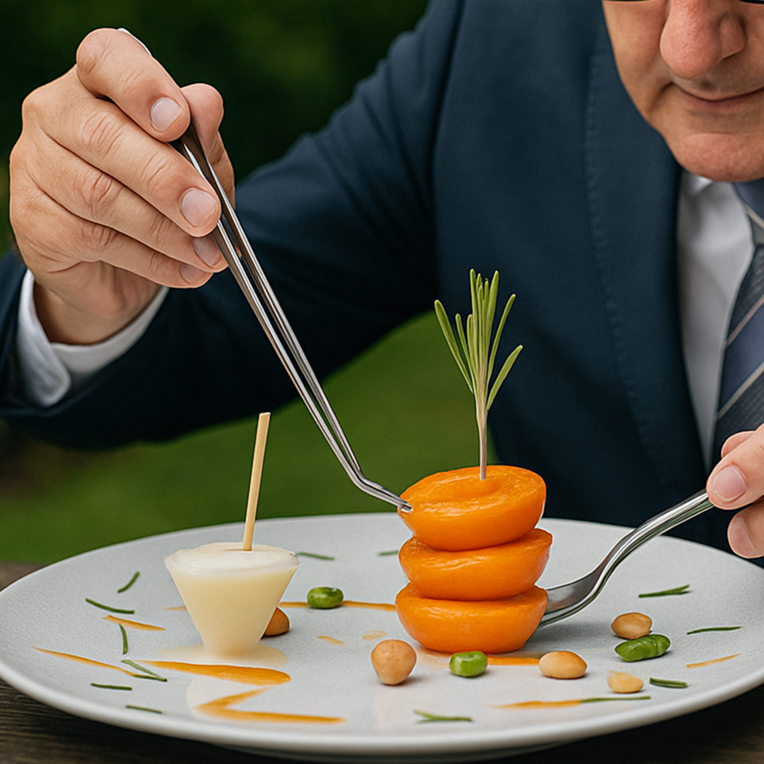 Abricots flambés, miel d’acacia, romarin, recette dessert, Domaine de Châteauvieux, restaurant Genève, flambage en salle, dessert flambé, Esteban Valle, directeur de restaurant, recette gastronomique, cuisine de chef, dessert fruité, dessert au miel, service en salle, dessert à la française, cuisine au romarin, dessert estival, Genève, Satigny, Peney-Dessus